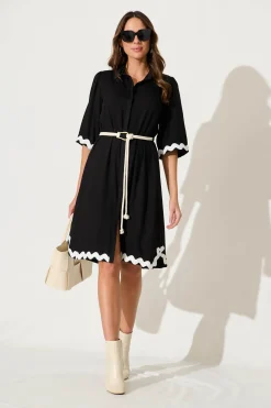 Fashion Watsonia Midi Shirt Dress In Black With Ric Rac Trim Dresses|Casual