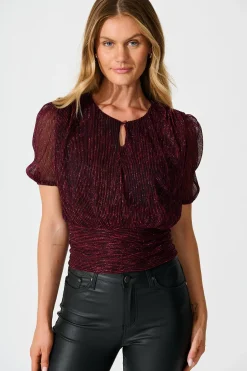 Fashion Whisked Away Top in Wine Lurex Tops|Party & Occasion
