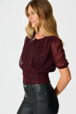 Fashion Whisked Away Top in Wine Lurex Tops|Party & Occasion