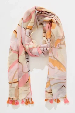 Online Wild Side Scarf in Pink and Multi with Tassels Scarves