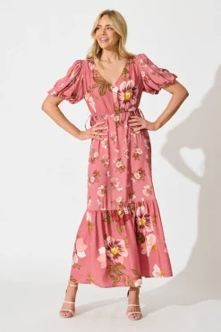 Hot Wildflower Maxi Dress in Pink Floral Dresses|Casual