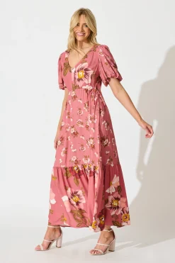 Hot Wildflower Maxi Dress in Pink Floral Dresses|Casual