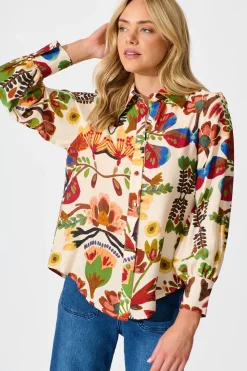 Sale Willow Breeze Shirt in Cream with Multi Floral Print Tops