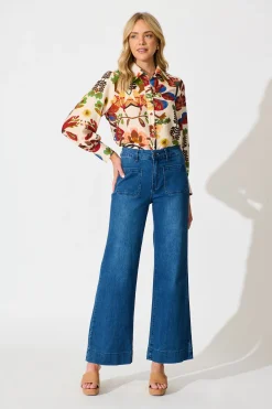 Sale Willow Breeze Shirt in Cream with Multi Floral Print Tops