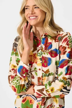 Sale Willow Breeze Shirt in Cream with Multi Floral Print Tops