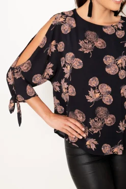 Clearance Windbreaker Top in Charcoal with Apricot Floral Tops|Party & Occasion