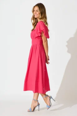 Clearance Wintour Midi Dress In Pink Linen Blend Dresses|Casual