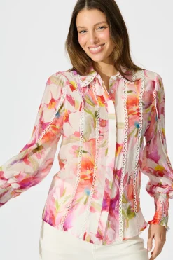 Sale Wisteria Whisper Shirt in White with Multi Floral Tops|Party & Occasion