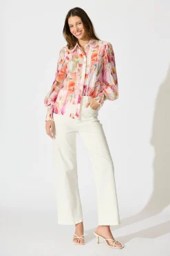 Sale Wisteria Whisper Shirt in White with Multi Floral Tops|Party & Occasion