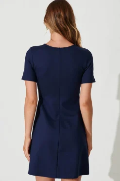 Fashion Workflow Stretch Dress In Navy Dresses|Casual