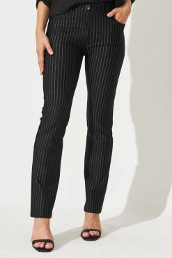 Outlet Workflow Stretch Straight Leg Pocket Pant In Black Pinstripe Bottoms|Pants