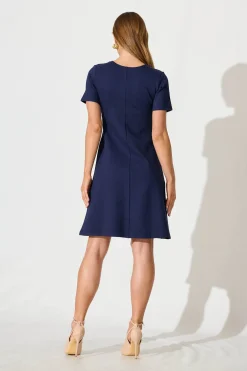 Clearance Workflow Stretch V neck Dress in Navy Dresses|Casual