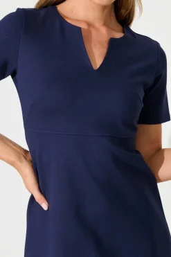 Clearance Workflow Stretch V neck Dress in Navy Dresses|Casual