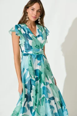Sale Wynter Maxi Dress In Green And Blue Floral Chiffon Dresses|Party