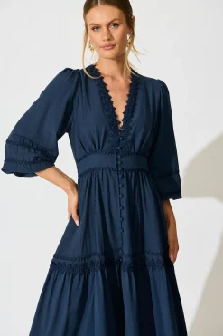 Discount Yasmina Midi Dress in Navy Dresses|Casual