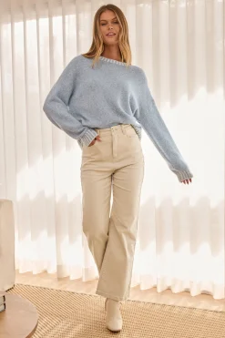 New Yoko High Rise Relaxed Leg Jean In Beige Denim Bottoms|Pants