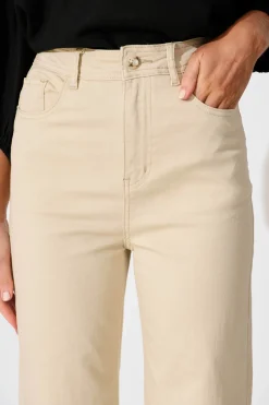 New Yoko High Rise Relaxed Leg Jean In Beige Denim Bottoms|Pants