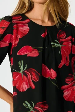 Sale Yvette Top in Black with Red Floral Tops|Workwear