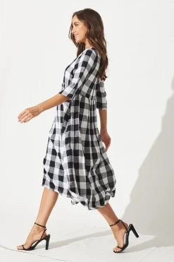 Fashion Zara Midi Smock Dress In Black With White Gingham Dresses|Casual