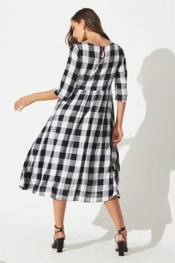 Fashion Zara Midi Smock Dress In Black With White Gingham Dresses|Casual