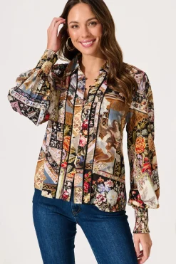 Sale Zariya Shirt In Black Multi Patchwork With Ric Rac Trim Tops|Casual