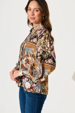 Sale Zariya Shirt In Black Multi Patchwork With Ric Rac Trim Tops|Casual
