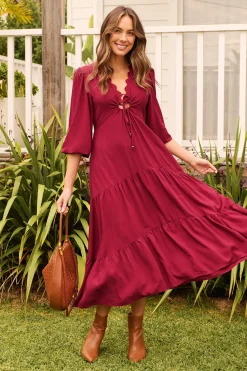 Clearance Zena Midi Dress in Wine Dresses|Casual