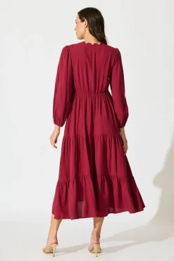 Clearance Zena Midi Dress in Wine Dresses|Casual
