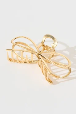 Outlet Zia Large Bow Hair Claw in Gold Hair Accessories
