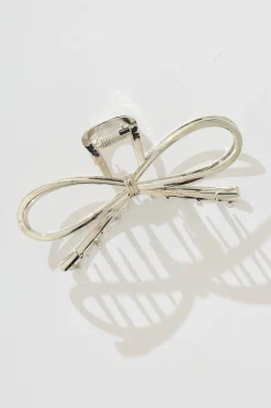 New Zia Large Bow Hair Claw in Silver Hair Accessories