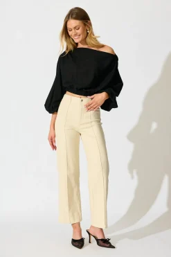 Discount Zita Off Shoulder Top in Black Cotton Linen Tops|Casual
