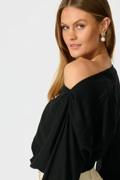 Discount Zita Off Shoulder Top in Black Cotton Linen Tops|Casual